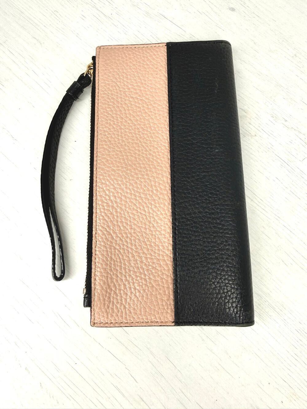 Kate Spade New York Black Pink Pebbled Leather Continental Wallet Wristlet